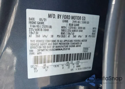 2021 Ford Mustang Mach-E Select из США, поврежденный, VIN 3FMTK1SS3MMA25310